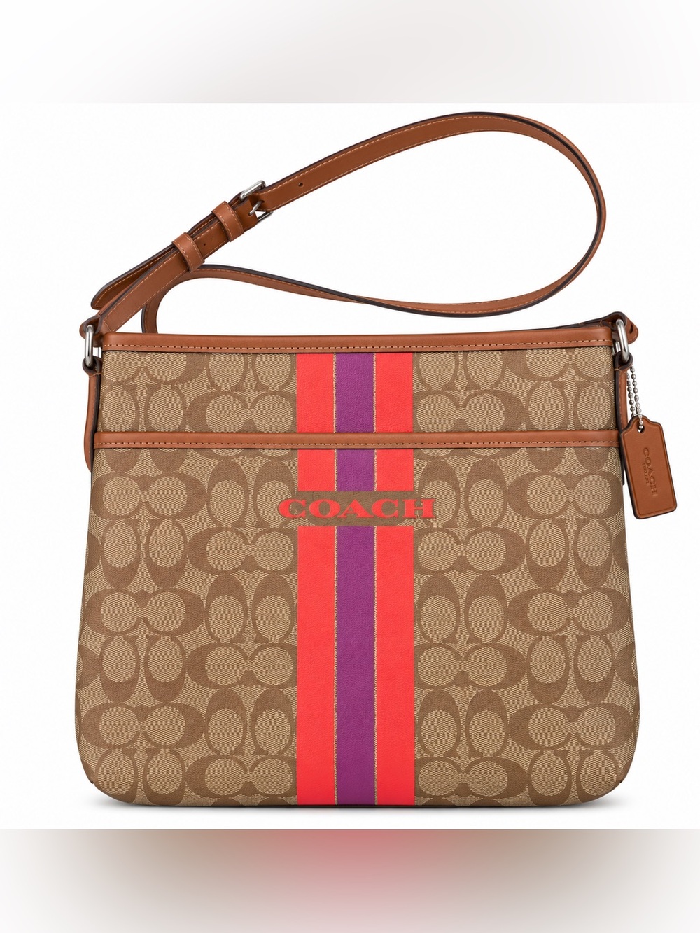 Coach Brown Signature Crossbody Center Stripe